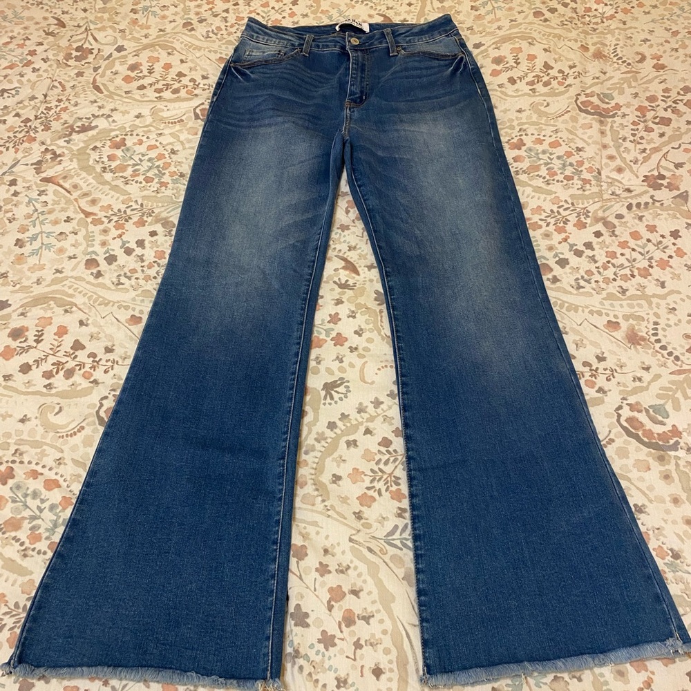 Fringe Bell-Bottom Wax Jeans